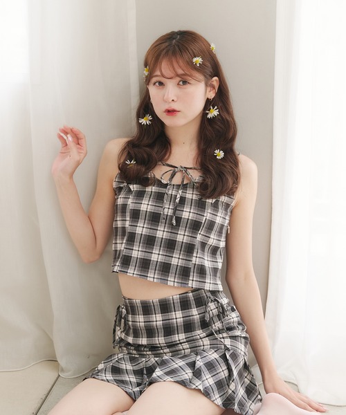 fupel（フぺル）の「side ribbon pleat skirt / サイドリボンプリーツスカート(セットアップ対応)（スカート・レディース・グレー/ブラック・FREE）」の10枚目の写真