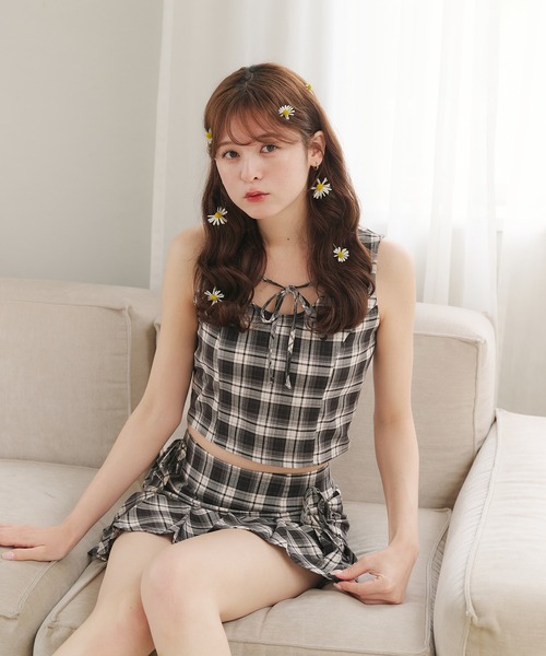 fupel（フぺル）の「side ribbon pleat skirt / サイドリボンプリーツスカート(セットアップ対応)（スカート・レディース・グレー/ブラック・FREE）」の15枚目の写真