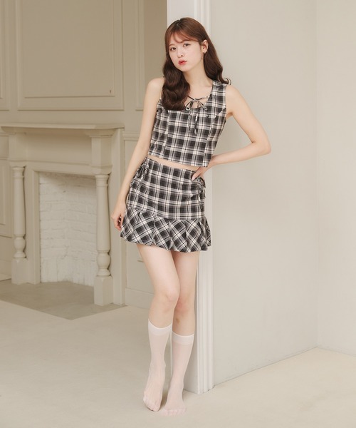 fupel（フぺル）の「side ribbon pleat skirt / サイドリボンプリーツスカート(セットアップ対応)（スカート・レディース・グレー/ブラック・FREE）」の7枚目の写真
