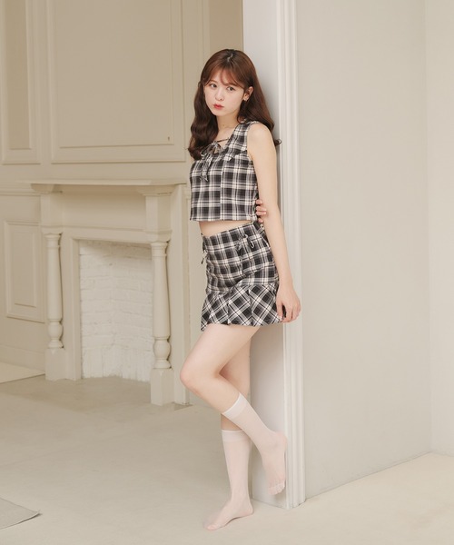 fupel（フぺル）の「side ribbon pleat skirt / サイドリボンプリーツスカート(セットアップ対応)（スカート・レディース・グレー/ブラック・FREE）」の8枚目の写真