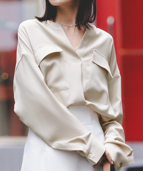 美品　2025 ワークディテールドレープシャツ ノーブル WEB限定追加》ワークディテールドレープシャツ 5（シャツ/ブラウス