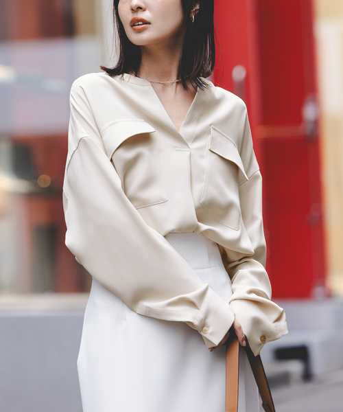 ワークディテールドレープシャツ〇ストリングジョガーパンツ〇Noble ワークディテールドレープシャツ〇ストリングジョガーパンツ〇Noble