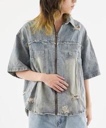 Theater code（シアターコード）の「Damaged Short-Sleeved Denim Jacket / ダメージ加工 半袖デニムジャケット（デニムジャケット）」