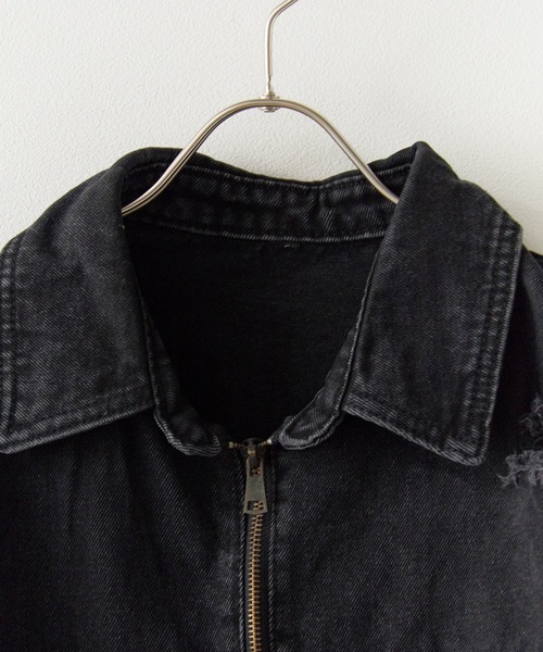 Theater code(シアターコード)の「Damaged Short-Sleeved Denim Jacket / ダメージ加工 半袖デニムジャケット 秋 秋服メンズ 2026年秋冬(デニムジャケット・メンズ・ブラック/ブルー/オレンジ・M/L)」の5枚目の写真