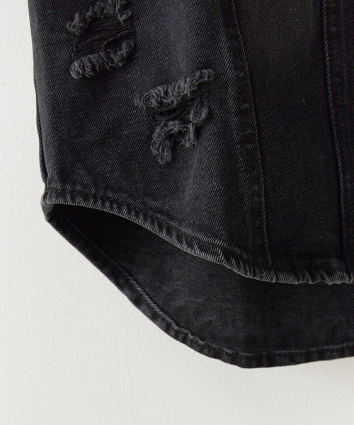 Theater code(シアターコード)の「Damaged Short-Sleeved Denim Jacket / ダメージ加工 半袖デニムジャケット 秋 秋服メンズ 2026年秋冬(デニムジャケット・メンズ・ブラック/ブルー/オレンジ・M/L)」の8枚目の写真