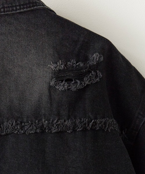 Theater code(シアターコード)の「Damaged Short-Sleeved Denim Jacket / ダメージ加工 半袖デニムジャケット 秋 秋服メンズ 2026年秋冬(デニムジャケット・メンズ・ブラック/ブルー/オレンジ・M/L)」の10枚目の写真