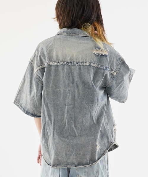 セール】Damaged Short-Sleeved Denim Jacket / ダメージ加工