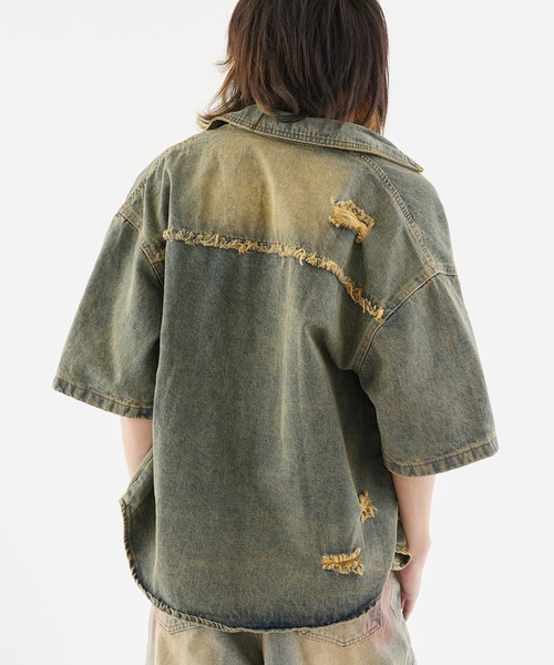 Theater code(シアターコード)の「Damaged Short-Sleeved Denim Jacket / ダメージ加工 半袖デニムジャケット 秋 秋服メンズ 2026年秋冬(デニムジャケット・メンズ・ブラック/ブルー/オレンジ・M/L)」の17枚目の写真