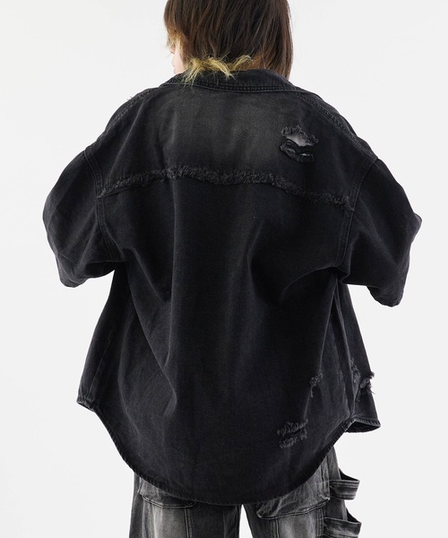 セール】Damaged Short-Sleeved Denim Jacket / ダメージ加工 半袖