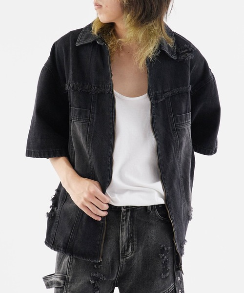セール】Damaged Short-Sleeved Denim Jacket / ダメージ加工 半袖