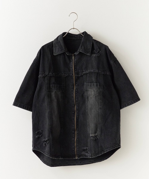 セール】Damaged Short-Sleeved Denim Jacket / ダメージ加工 半袖