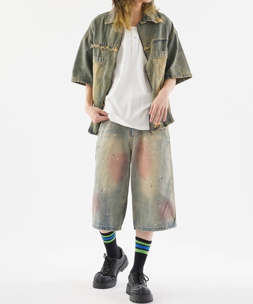 Theater code(シアターコード)の「Damaged Short-Sleeved Denim Jacket / ダメージ加工 半袖デニムジャケット 秋 秋服メンズ 2026年秋冬(デニムジャケット・メンズ・ブラック/ブルー/オレンジ・M/L)」の16枚目の写真