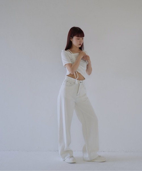 Uenui(ウニュイ)の「【 cunii 】 アシメオフショルドロストトップス(Tシャツ/カットソー・レディース・ホワイト/ブラック・FREE)」の15枚目の写真