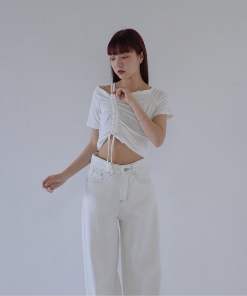Uenui(ウニュイ)の「【 cunii 】 アシメオフショルドロストトップス(Tシャツ/カットソー・レディース・ホワイト/ブラック・FREE)」の16枚目の写真