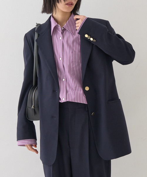 Rouge vif(ルージュヴィフ)の「【セットアップ対応】メンズライクウール混サキソニージャケット(テーラードジャケット・レディース・ダークネイビー/ブラック・36/38)」の1枚目の写真