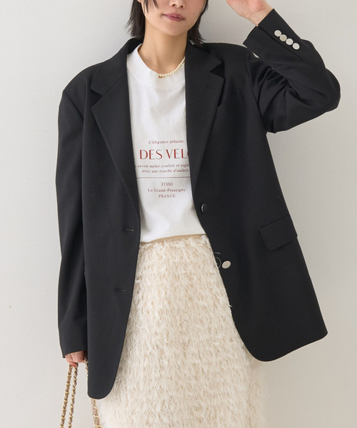 Rouge vif(ルージュヴィフ)の「【セットアップ対応】メンズライクウール混サキソニージャケット(テーラードジャケット・レディース・ダークネイビー/ブラック・36/38)」の2枚目の写真