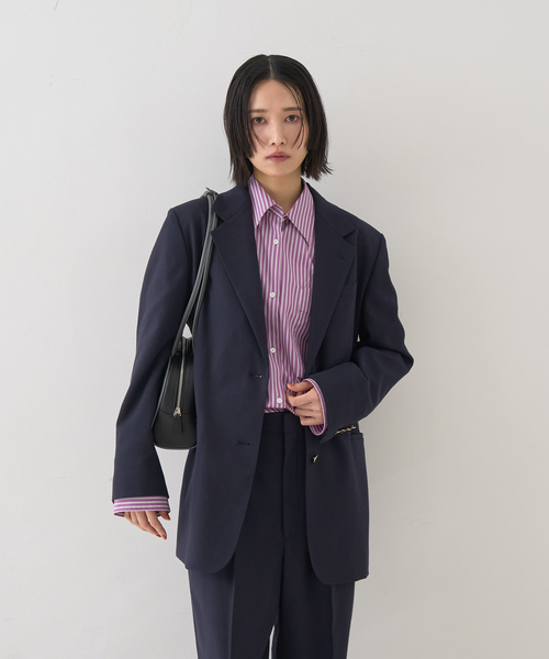 Rouge vif(ルージュヴィフ)の「【セットアップ対応】メンズライクウール混サキソニージャケット(テーラードジャケット・レディース・ダークネイビー/ブラック・36/38)」の3枚目の写真