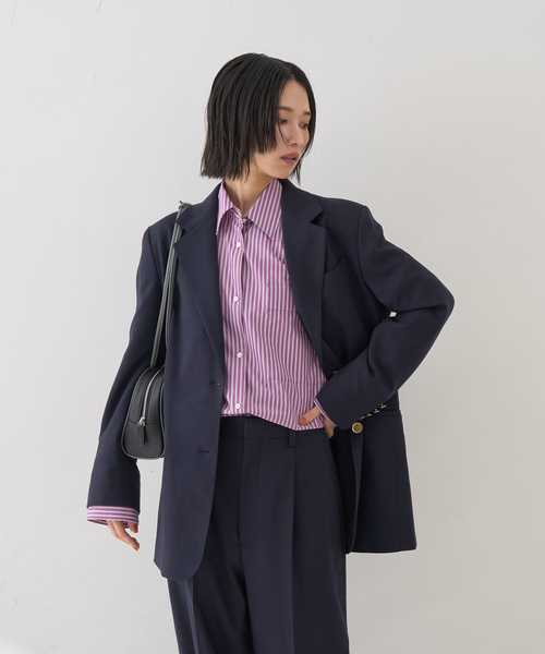 Rouge vif(ルージュヴィフ)の「【セットアップ対応】メンズライクウール混サキソニージャケット(テーラードジャケット・レディース・ダークネイビー/ブラック・36/38)」の4枚目の写真