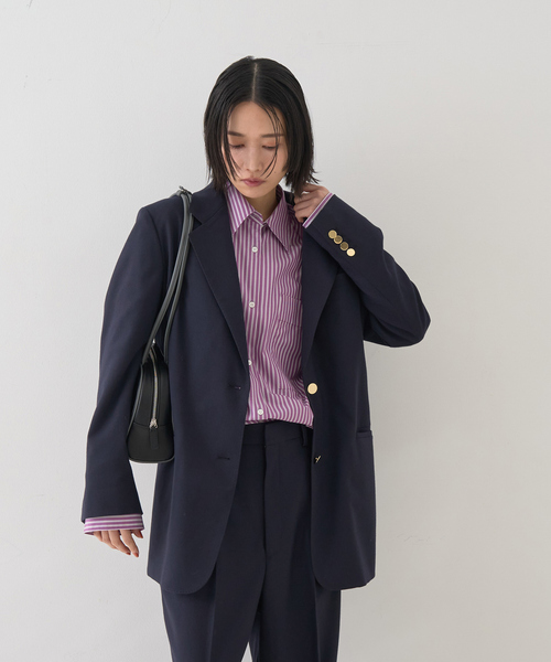 Rouge vif(ルージュヴィフ)の「【セットアップ対応】メンズライクウール混サキソニージャケット(テーラードジャケット・レディース・ダークネイビー/ブラック・36/38)」の5枚目の写真