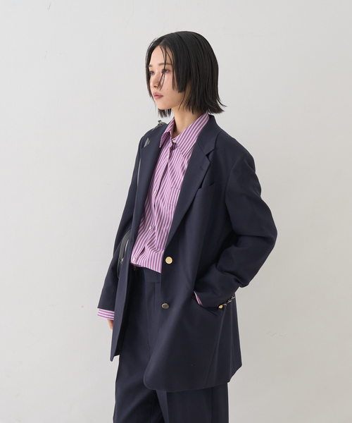 Rouge vif(ルージュヴィフ)の「【セットアップ対応】メンズライクウール混サキソニージャケット(テーラードジャケット・レディース・ダークネイビー/ブラック・36/38)」の6枚目の写真