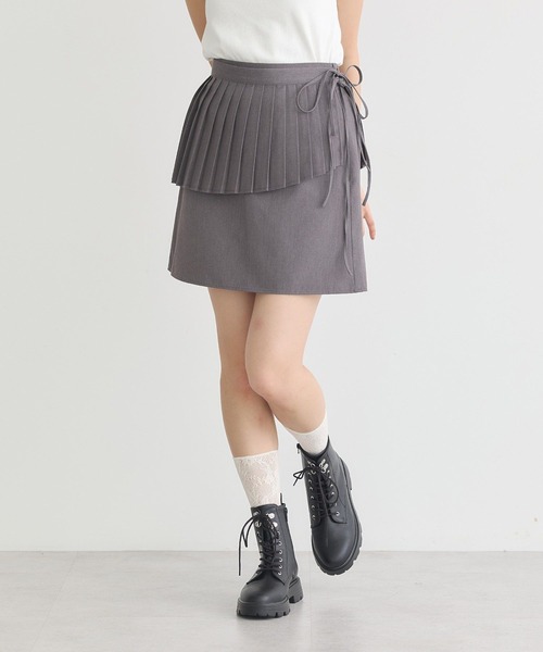 earth music&ecology（アースミュージックアンドエコロジー）の「SET2点プリーツラップスカート＋ミニスカート（スカート・レディース・アイボリー/グレー/ブラック・S/M）」の12枚目の写真