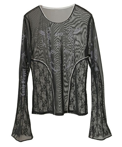 Candy stripper TATTOO LACE SHEER TOPS 黒 TATTOO LACE SHEER トップス（Tシャツ/カットソー）｜Candy Stripper