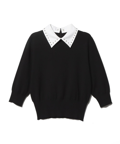 c_c 　ESTNATION 襟付きハーフスリーブ ニット　黒 ESTNATION / 2WAY 襟付きハーフスリーブ ニット《EXCLUSIVE》（ニット