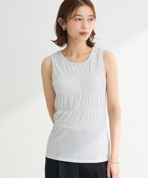 Petit fleur(プチフルール)の「・Petit Fleur シャーリングラメタンクトップ(タンクトップ・レディース・ベージュ/ゴールド/ホワイト/シルバー・FREE)」の2枚目の写真