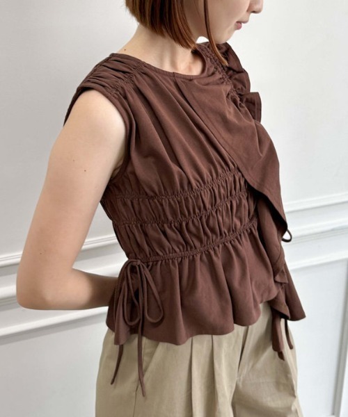 archives(アルシーヴ)の「フリルドロストノースリーブTOPS(Tシャツ/カットソー・レディース・オフホワイト/ブラック/ブラウン・MEDIUM)」の22枚目の写真