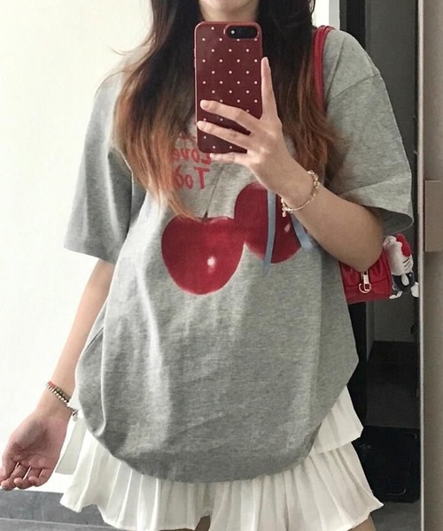 HALEY PESCA（ヘーリーペスカ）の「HALEY PESCA/チェリープリント　半袖　オーバーTシャツ（Tシャツ/カットソー・レディース・グレー/ホワイト・SMALL/MEDIUM）」の10枚目の写真