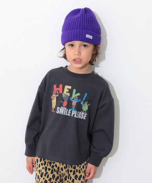 Ocean&Ground（オーシャン&グラウンド）の「Jr.SMILE PLEASEﾌﾟﾘﾝﾄTｼｬﾂ（Tシャツ/カットソー・キッズ・キナリ/オリーブ/ブラック・160/150）」の5枚目の写真