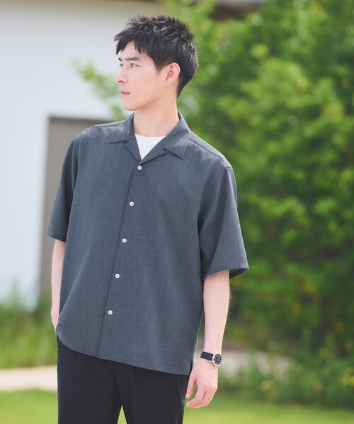 45800　PLEATSPLEASE　タブルジップ　半袖　シャツ プリント半袖ワイドカラーシャツ/総柄シャツ｜メンズ