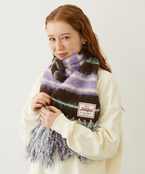 MILKFED.（ミルクフェド）の「STRIPED FRINGE STOLE（マフラー・レディース・オフホワイト/ブラック/ブラウン・ONE SIZE）」の3枚目の写真