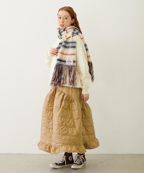 MILKFED.（ミルクフェド）の「STRIPED FRINGE STOLE（マフラー・レディース・オフホワイト/ブラック/ブラウン・ONE SIZE）」の9枚目の写真