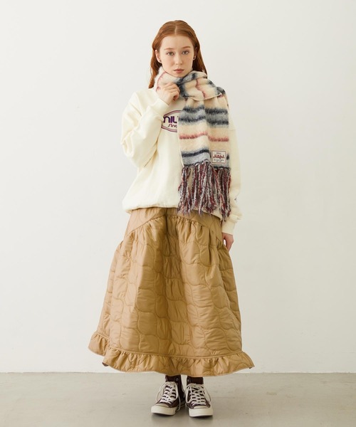 MILKFED.（ミルクフェド）の「STRIPED FRINGE STOLE（マフラー・レディース・オフホワイト/ブラック/ブラウン・ONE SIZE）」の10枚目の写真