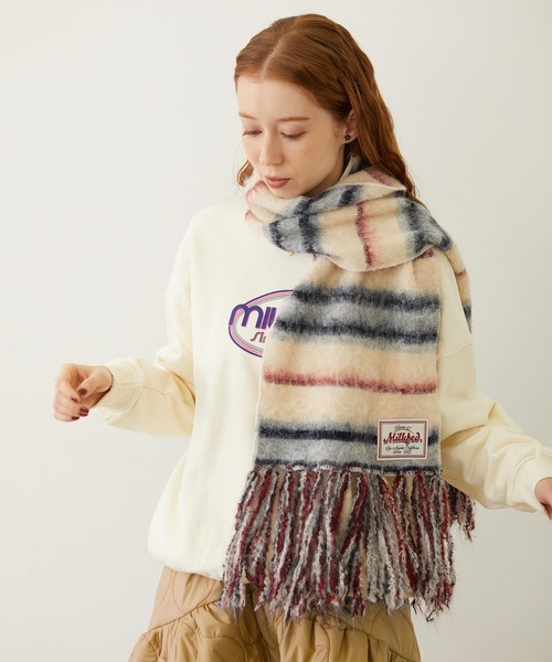 MILKFED.（ミルクフェド）の「STRIPED FRINGE STOLE（マフラー・レディース・オフホワイト/ブラック/ブラウン・ONE SIZE）」の5枚目の写真