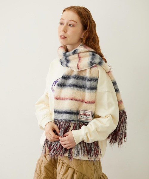 MILKFED.（ミルクフェド）の「STRIPED FRINGE STOLE（マフラー・レディース・オフホワイト/ブラック/ブラウン・ONE SIZE）」の8枚目の写真