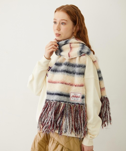 MILKFED.（ミルクフェド）の「STRIPED FRINGE STOLE（マフラー・レディース・オフホワイト/ブラック/ブラウン・ONE SIZE）」の7枚目の写真