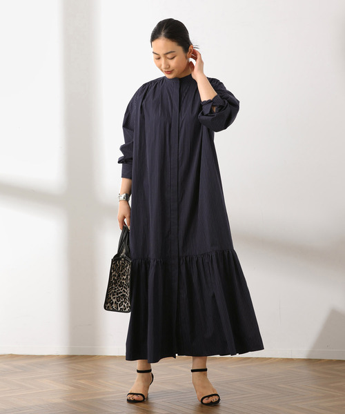 journal standard L'essage（ジャーナルスタンダードレサージュ）の「SIDOGRASストライプ/デシンマキシワンピース（ワンピース・レディース・ブラック/ダークブルー・FREE）」の7枚目の写真