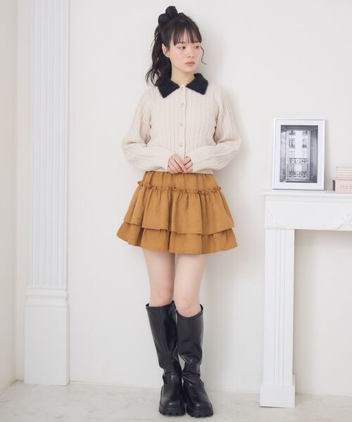 ems excite(エムズエキサイト)の「シャギー襟ケーブルカーディガン(ニット/セーター・レディース・ワインレッド/ダークグレー/ナチュラル・FREE)」の6枚目の写真