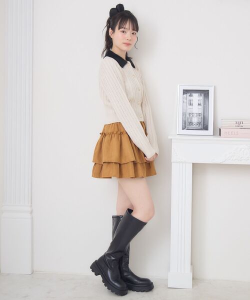 ems excite(エムズエキサイト)の「シャギー襟ケーブルカーディガン(ニット/セーター・レディース・ワインレッド/ダークグレー/ナチュラル・FREE)」の7枚目の写真