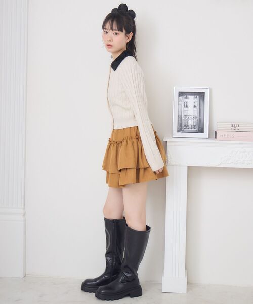 ems excite(エムズエキサイト)の「シャギー襟ケーブルカーディガン(ニット/セーター・レディース・ワインレッド/ダークグレー/ナチュラル・FREE)」の8枚目の写真