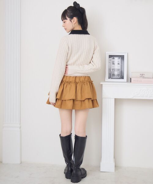 ems excite(エムズエキサイト)の「シャギー襟ケーブルカーディガン(ニット/セーター・レディース・ワインレッド/ダークグレー/ナチュラル・FREE)」の9枚目の写真