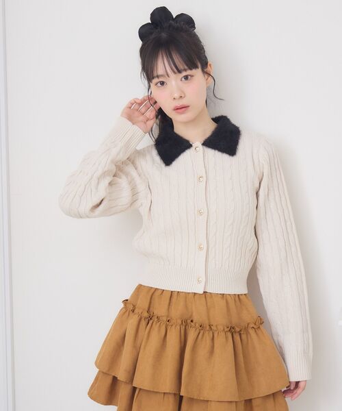 ems excite(エムズエキサイト)の「シャギー襟ケーブルカーディガン(ニット/セーター・レディース・ワインレッド/ダークグレー/ナチュラル・FREE)」の10枚目の写真