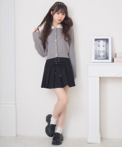 ems excite(エムズエキサイト)の「シャギー襟ケーブルカーディガン(ニット/セーター・レディース・ワインレッド/ダークグレー/ナチュラル・FREE)」の14枚目の写真