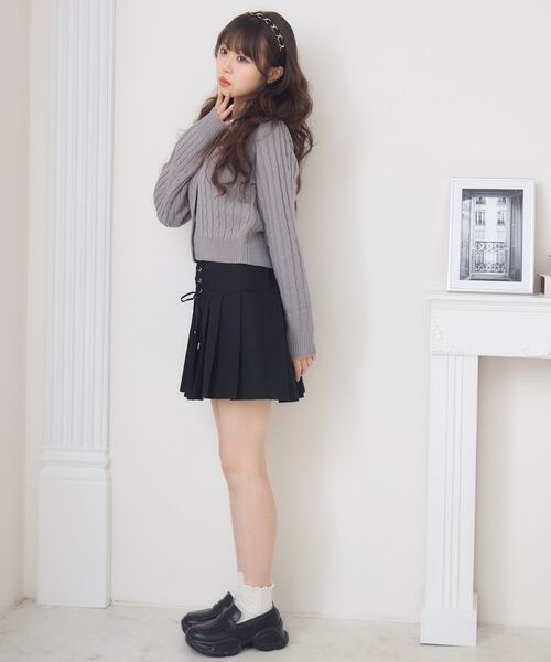 ems excite(エムズエキサイト)の「シャギー襟ケーブルカーディガン(ニット/セーター・レディース・ワインレッド/ダークグレー/ナチュラル・FREE)」の16枚目の写真