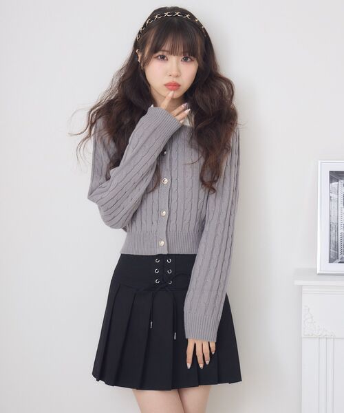 ems excite(エムズエキサイト)の「シャギー襟ケーブルカーディガン(ニット/セーター・レディース・ワインレッド/ダークグレー/ナチュラル・FREE)」の18枚目の写真