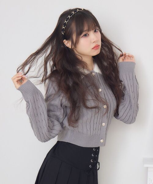 ems excite(エムズエキサイト)の「シャギー襟ケーブルカーディガン(ニット/セーター・レディース・ワインレッド/ダークグレー/ナチュラル・FREE)」の19枚目の写真