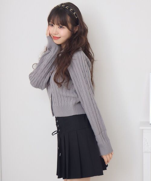 ems excite(エムズエキサイト)の「シャギー襟ケーブルカーディガン(ニット/セーター・レディース・ワインレッド/ダークグレー/ナチュラル・FREE)」の20枚目の写真