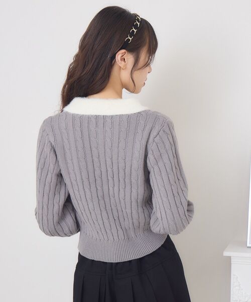 ems excite(エムズエキサイト)の「シャギー襟ケーブルカーディガン(ニット/セーター・レディース・ワインレッド/ダークグレー/ナチュラル・FREE)」の21枚目の写真